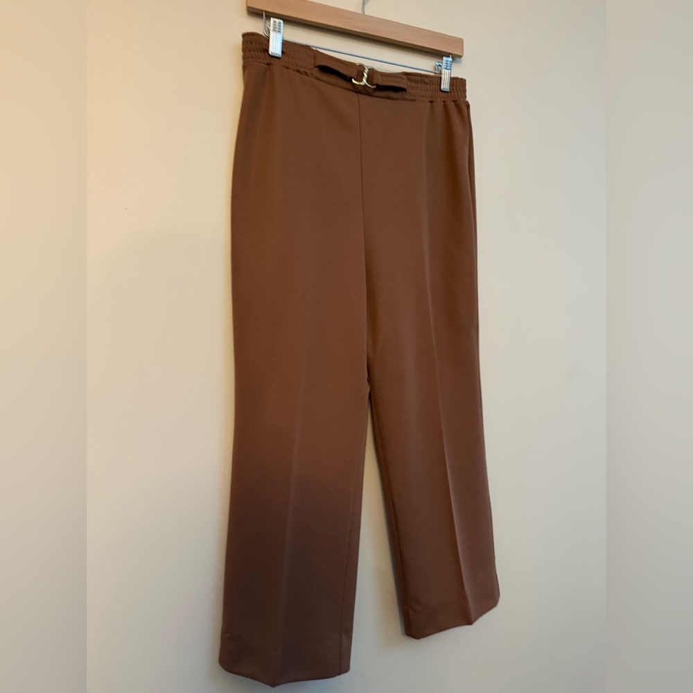 Women's Vintage Camel High Waisted Cropped Pull on Petite Trouser - Picture 3 of 4